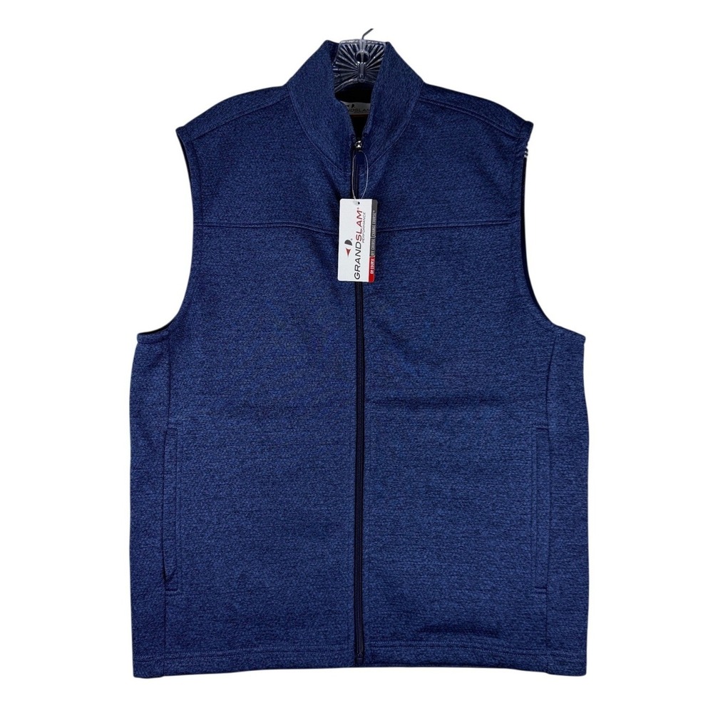 Grand Slam Performance Mens Full Zip Golf Vest Peacoat Heather Blue GSKFF042KO S